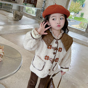 女童羊羔毛外套(毛外套)2023冬装韩版小香风，加厚保暖儿童洋气甜美上衣