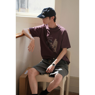 可乐生活自制 夏季270g原创手绘插画滑板美式复古宽松短袖T恤男女