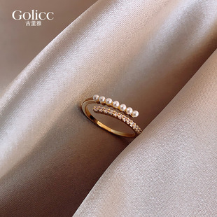 珍珠戒指女2024时尚个性，食指环开口网红冷淡风小众设计装饰品