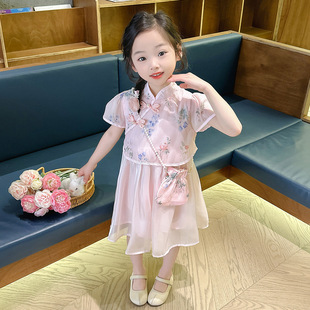 夏季女童新中式旗袍连衣裙短袖童装棉衣服裙子儿童服装公主裙
