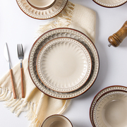 美式复古碗碟套装家用创意，饭碗平盘菜盘子，欧式陶瓷西餐盘餐具微瑕