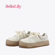 BellaLily2024厚底牛皮休闲鞋女显脚小流行板鞋舒适运动鞋