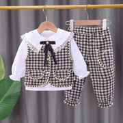 宝宝秋装女童长袖套装1-3岁2婴儿衣服洋气儿童马甲三件套秋季童装