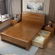高档胡桃木实木床，1.8米主卧室家具现代简约储物1.5米单人床1.8m双