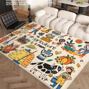卡通农场可爱儿童地毯床边卧室地垫客厅茶几房间垫子短毛绒加厚