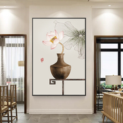 新中式花瓶走廊玄关墙面，挂画进门餐厅茶室禅意，水墨画荷花装饰画