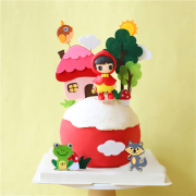 毛毡青蛙小鸟蘑菇房软陶红帽子女孩蛋糕插件 烘焙蛋糕装饰森系女