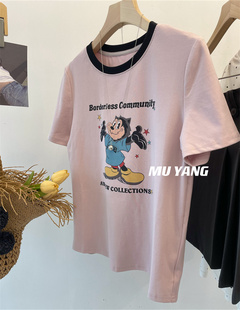 muyang开心阿童木!卡通印花撞色圆领短袖，t恤女春夏休闲tee上衣