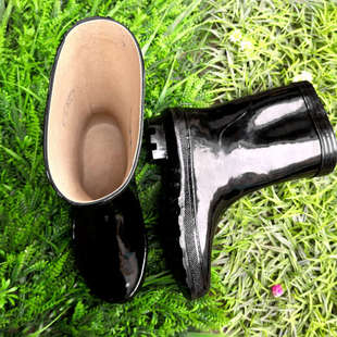 上海双钱牌橡胶雨鞋，老式黑色工矿靴男女水鞋中筒厚底雨靴消防防汛