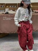 波拉韩国童装2023秋季男女童字母爱心T恤+两穿吊带休闲裤套装