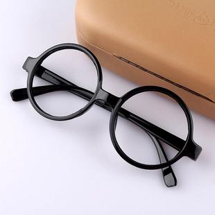 眼睛框无镜片圆形大框眼镜框架黑框黑色装饰时尚复古男女时尚