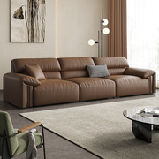布雷尔意式极简真皮沙发头层牛皮，小户型客厅直排棕色，大象耳朵沙发