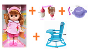 女童过家家玩具搪胶洋娃娃带摇椅，会眨眼软胶，娃娃洗澡梳头套装