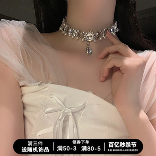 珍珠2023年锆石项链女轻奢小众，锁骨链水晶宝石项圈颈链高级感