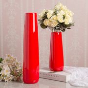 红色陶瓷花瓶三件套 结婚喜庆装饰 家居玄关客厅中国红风水瓶子