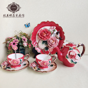 纯手绘真金描边陶瓷红牡丹花大花瓶中式茶壶挂盘咖啡杯碟家用茶具