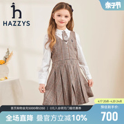 hazzys哈吉斯童装女童裙子2023春季中大童花边领学院长袖裙