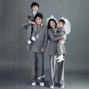 高货速发全家福摄影主题服装影楼一家四口韩系杂志风灰色西装