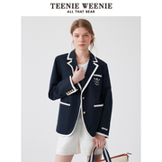 TeenieWeenie小熊奥莱西装外套2025夏季新款撞色时髦棉麻混纺上衣
