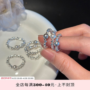 纯手工s925纯银碎银子珍珠戒指，女轻奢小众，高级感食指戒时尚指环潮