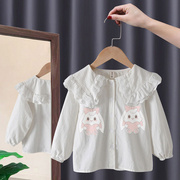 秋季外套女童衬衫，2023秋装儿童蕾丝花边上衣，洋气宝宝长袖