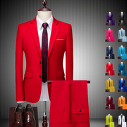 红色西服套装男士韩版修身外套新郎结婚礼服，商务职业正装小西装男