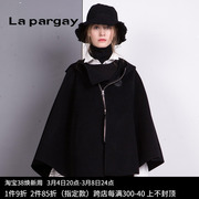 lapargay纳帕佳2023女装，秋冬季黑色，短款斗篷毛呢外套休闲大衣