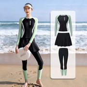 防晒泳衣女2024分体长袖，裤显瘦温泉学生冲浪水母潜水服装