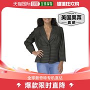 lesuitplus女式针织条纹，一扣西装外套，-黑白色美国奥莱直