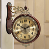 欧式双面客厅挂钟静音两面，时钟实木复古石英钟表，墙壁钟表时尚创意