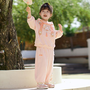 萌乎改良中国风套装女童汉服儿童卫衣套装春秋女宝宝长裤两件套