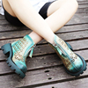 民族风女靴夏季镂空短筒女鞋真皮，粗跟骑士靴，复古中跟高级感短靴子