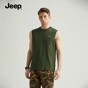 jeep吉普 男士背心无袖t恤男装夏季宽松纯棉坎袖坎肩男款运动男夏