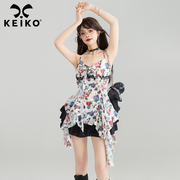 KEIKO 不规则碎花吊带雪纺上衣夏日出游叠搭手工扎花无袖背心小衫
