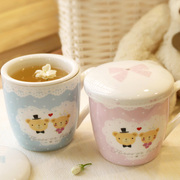 马克杯带盖泡茶杯陶瓷杯带勺水杯，创意咖啡杯情侣杯马克杯茶水分离