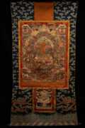 西藏寺院手工纯天然矿物颜料纯手绘绿度母真皮唐卡 ，画心真皮