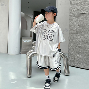男童夏季运动套装2024韩版帅气时尚透气篮球服小男孩子两件套