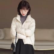 小个子高档白色短款羽绒棉服女冬季2023宽松时尚棉袄棉衣外套