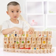 幼儿宝宝木制双面100片汉字，多米诺积木儿童，益智早教认知识字玩具