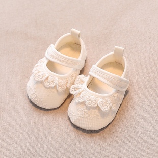 婴儿鞋子蕾丝花边软底地板鞋，新生女(新生女)宝宝，百天周岁公主步前鞋学步鞋
