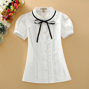 初中学生高中少女大童夏季小清新文艺韩版白色衬衫修身甜美半袖女