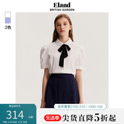 eland衣恋时尚短袖衬衫，女甜美风泡泡，袖娃娃领衬衣夏季