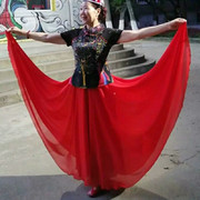 大红色雪纺广场舞半身长裙女波西米亚，沙滩裙超大摆高腰显瘦仙女裙