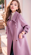韩版紫色单排扣西装领保暖羊毛大衣女秋冬中长款宽松保暖毛呢外套