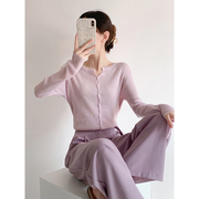 紫色针织开衫女薄款外搭长袖，打底衫夏季防晒衣小个子正肩短款上衣