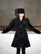 SMOL黑色丝绒菱纹套装女冬季时尚复古小众气质上衣半裙两件套