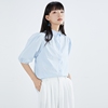 gcrues气质蓝色女装衬衫韩版2024年夏季短袖设计感上衣泡泡袖