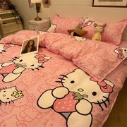 床单hellokitty可爱卡通粉猫水洗棉被套四件套学生宿舍单人三件式