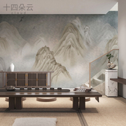 新中式抽象山水意境定制壁画电视，背景墙布无纺布墙纸卧室客厅壁纸