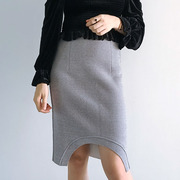 不规则半身裙灰色短裙纯棉，毛边个性设计韩国女装，高腰性感一步裙